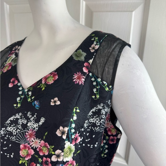 YUMI Black Fit Flare US 10 | Floral Sleeveless Pleated Dress #188 - Picture 7 of 14